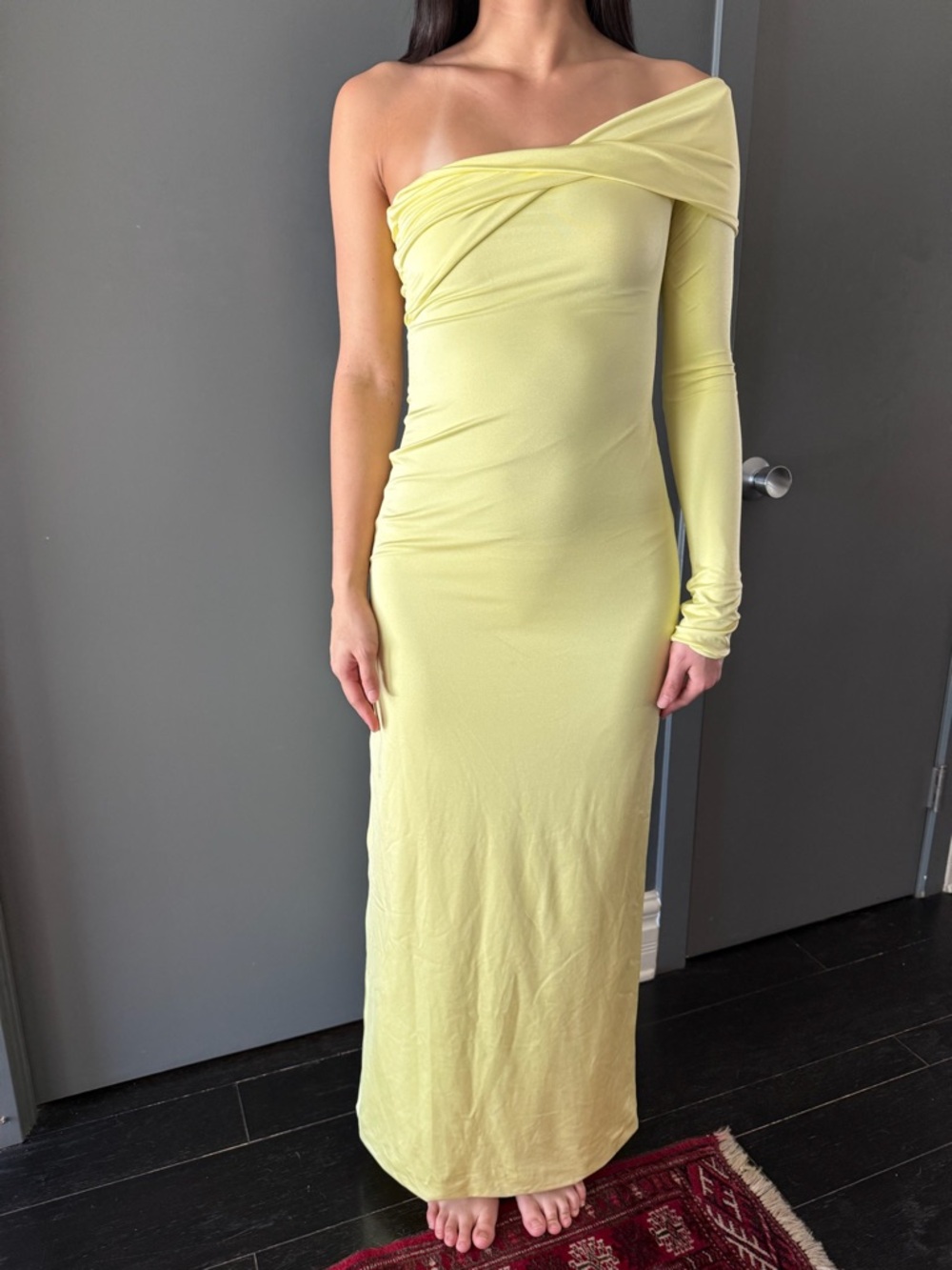 Asymmetric One-Shoulder Maxi Dress in Light Yellow